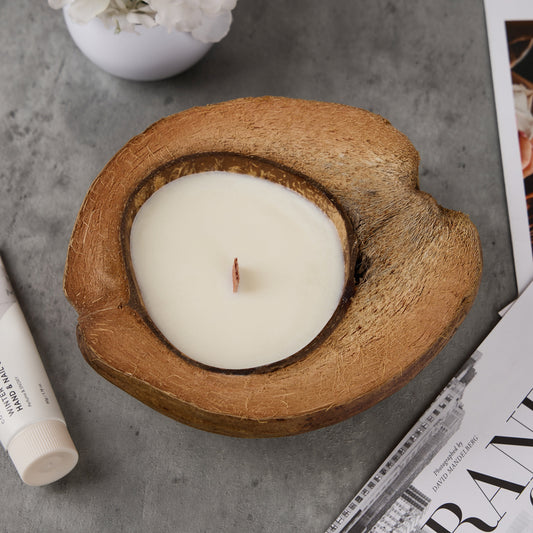 Large Coconut Shell Candle with Wood Wick