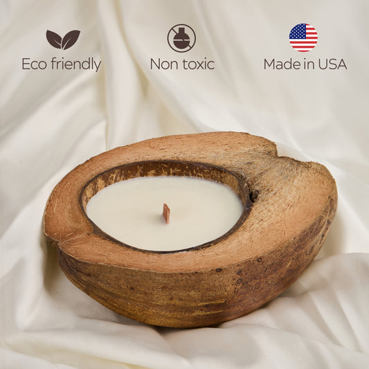 Large Coconut Shell Scented Candle – Wooden Wick, Natural & Non-Toxic, Relaxing Home Decor Gift