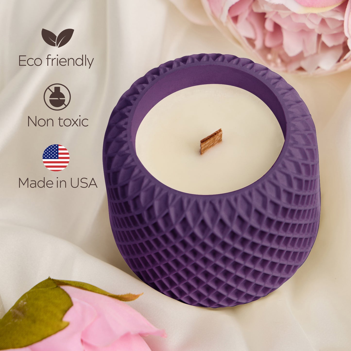Vela perfumada de cera de soja en un moderno frasco de hormigón: regalo perfecto y decoración para el hogar.