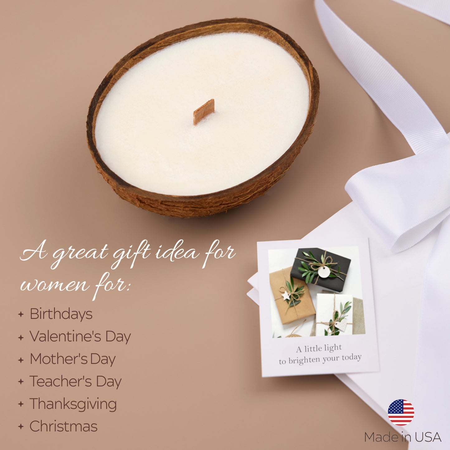 Scented Soy Candle in Coconut Shell with Wooden Wick – Non-Toxic Relaxation Gift for Women