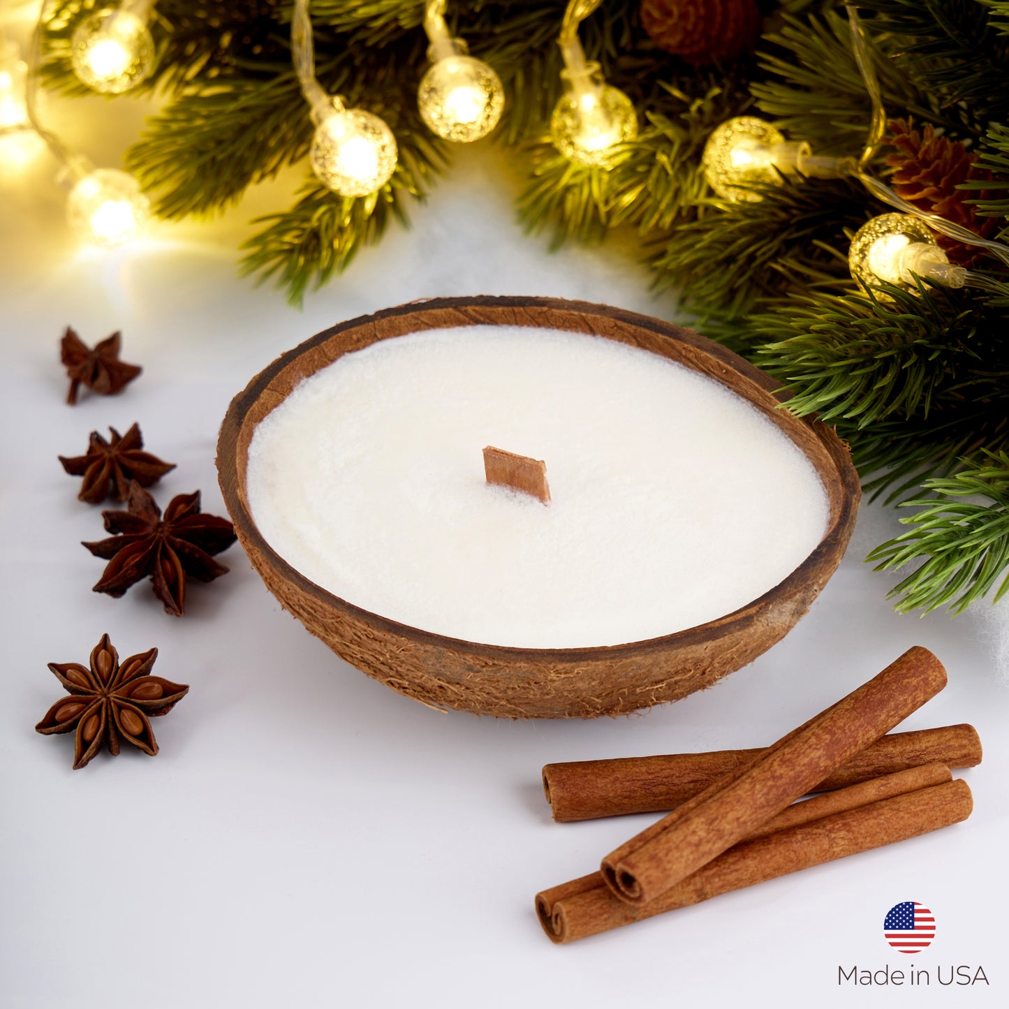 Scented Soy Candle in Coconut Shell with Wooden Wick – Non-Toxic Relaxation Gift for Women