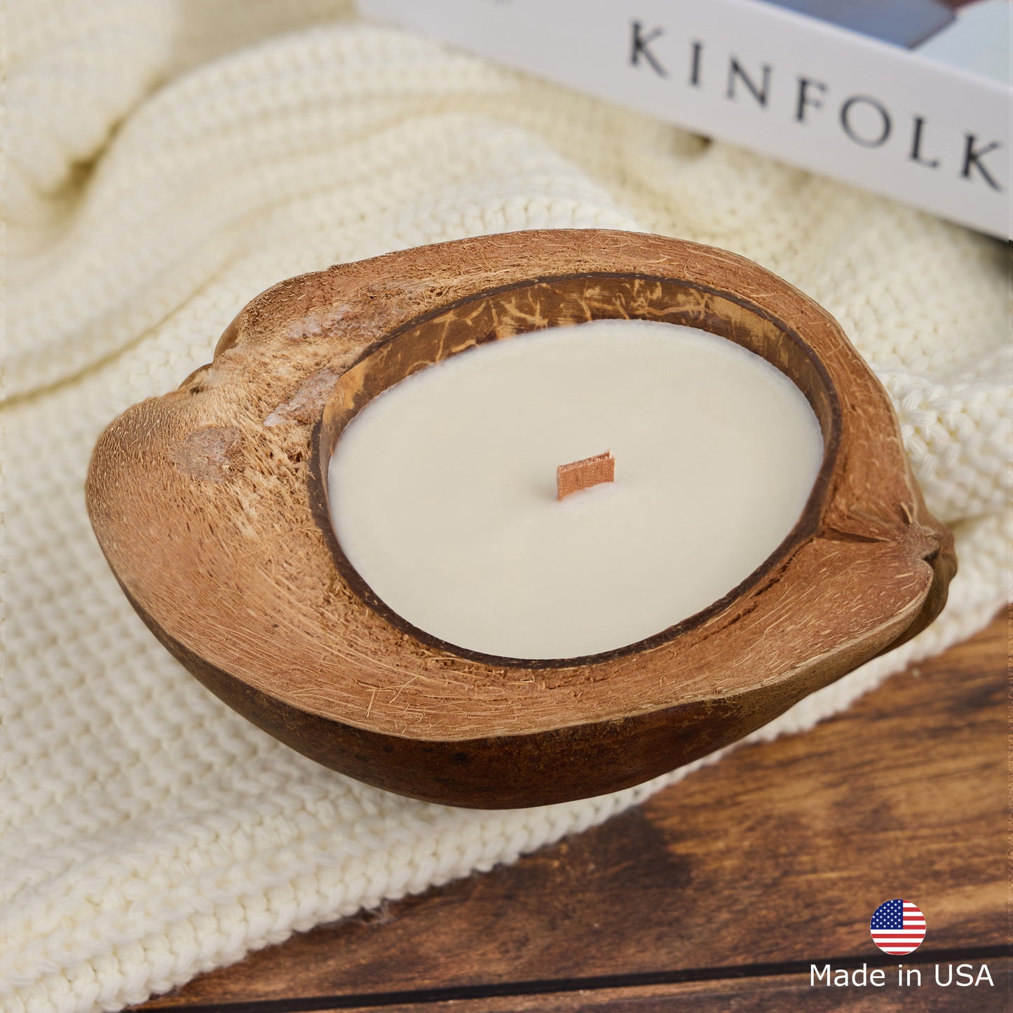 Large Coconut Shell Scented Candle – Wooden Wick, Natural & Non-Toxic, Relaxing Home Decor Gift