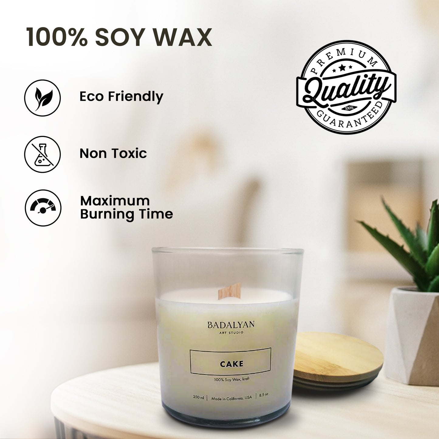 Luxury Scented Candle – Wooden Wick Soy Candle in Glass Jar, Relaxing Home Décor & Gift