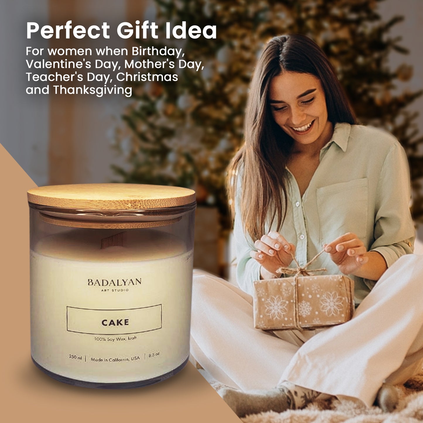 Luxury Scented Candle – Wooden Wick Soy Candle in Glass Jar, Relaxing Home Décor & Gift