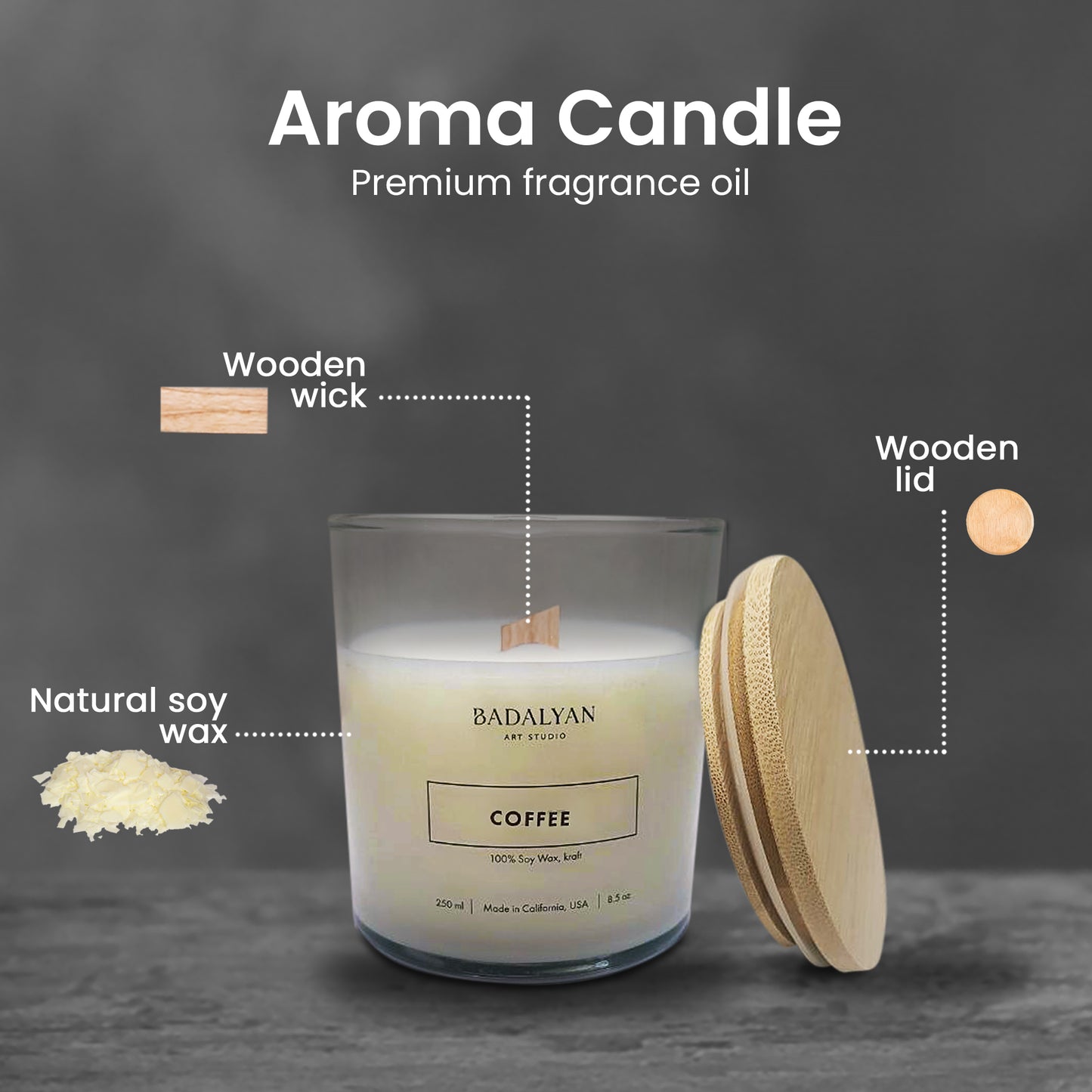 Luxury Scented Candle – Wooden Wick Soy Candle in Glass Jar, Relaxing Home Décor & Gift