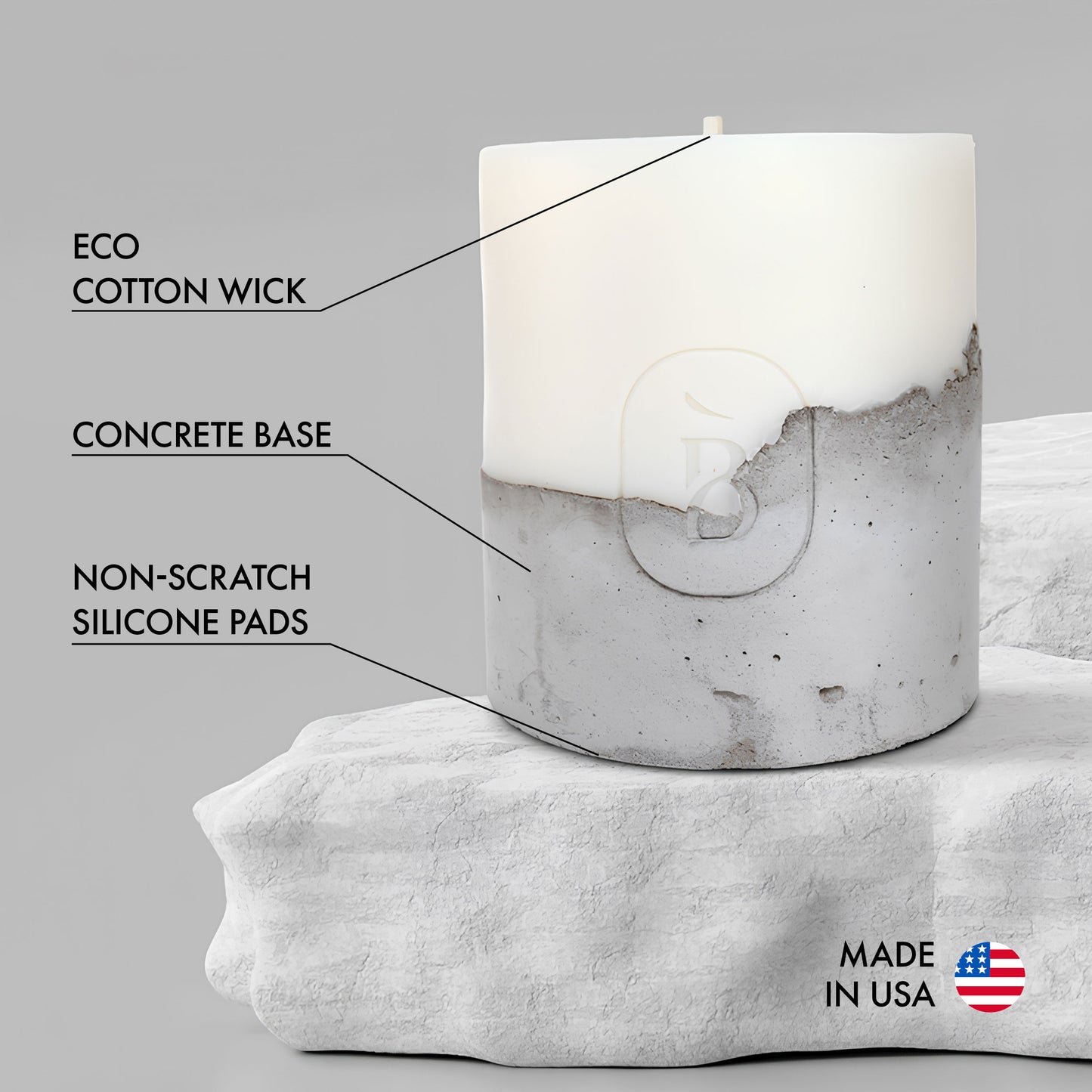 Vela de soja perfumada premium con base de hormigón, ideal para decorar la habitación y como regalo relajante.